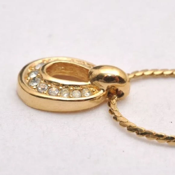 Christian Dior Gold Tone Chain Rhinestone Pendant Necklace 💜 - Picture 7 of 15